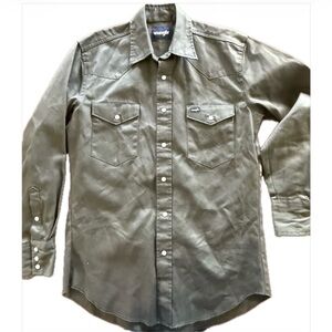 Wrangler Men's Olive Green Shirt Cowboy Cut Firm Finish Cotton LS Western